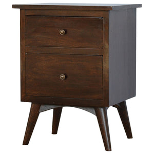 Walnut Nordic Bedside Table | Solid Mango Wood | Light Walnut Finish | 2 Drawer Nightstand
