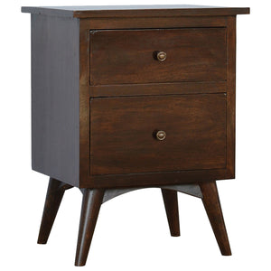 Walnut Nordic Bedside Table | Solid Mango Wood | Light Walnut Finish | 2 Drawer Nightstand