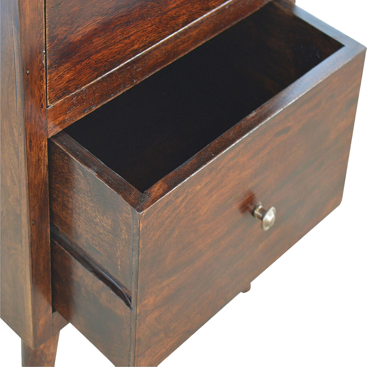 Walnut Nordic Bedside Table | Solid Mango Wood | Light Walnut Finish | 2 Drawer Nightstand