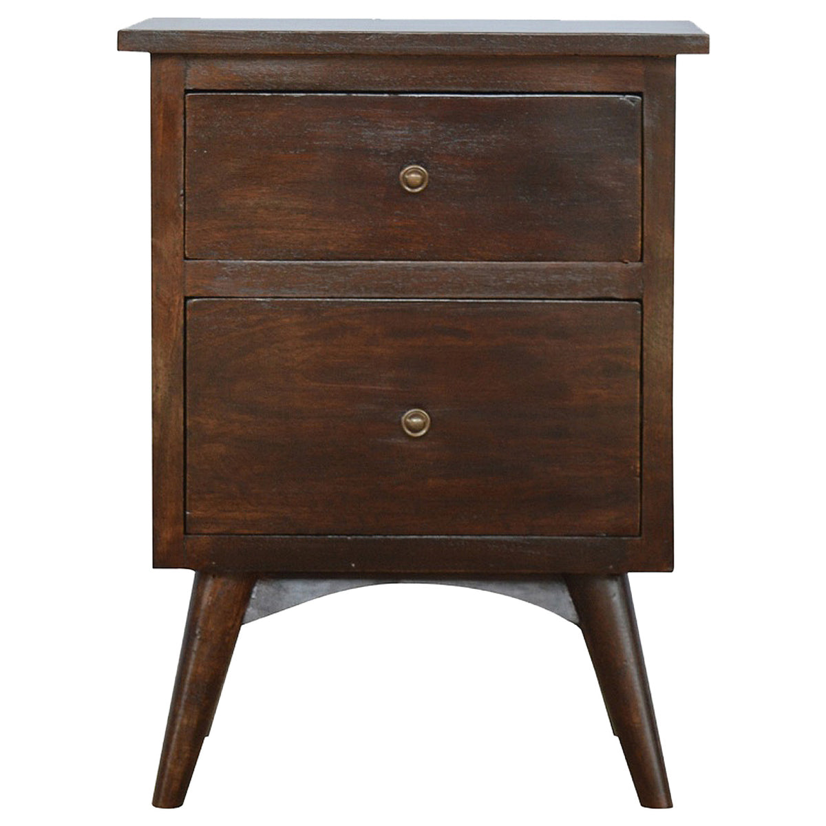 Walnut Nordic Bedside Table | Solid Mango Wood | Light Walnut Finish | 2 Drawer Nightstand