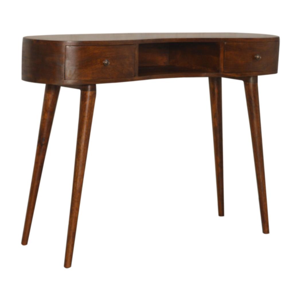 Wave Writing Desk | Solid Mango Wood | Chestnut Finish | Home Office Desk