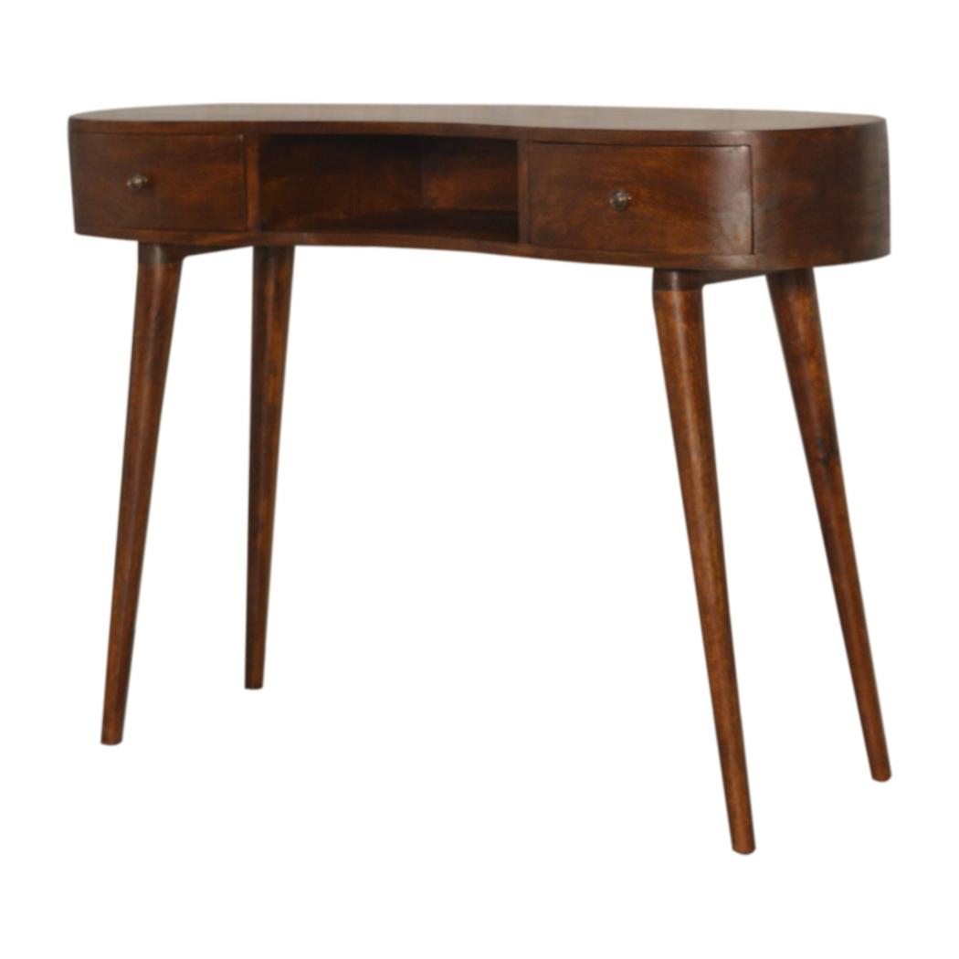 Wave Writing Desk | Solid Mango Wood | Chestnut Finish | Home Office Desk
