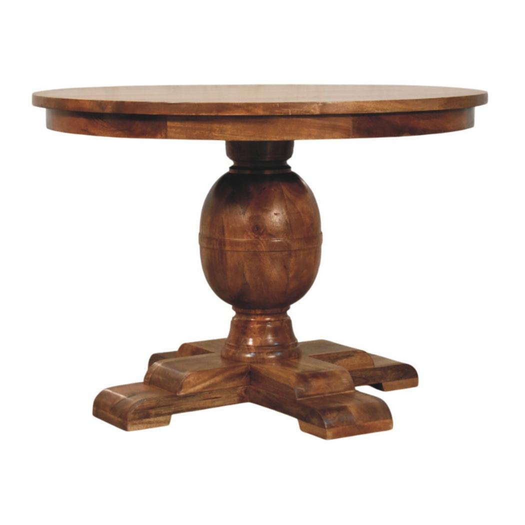 Wentworth Round Dining Table | Solid Mango Wood | Fluted Pedestal Base | Timeless Dining Table