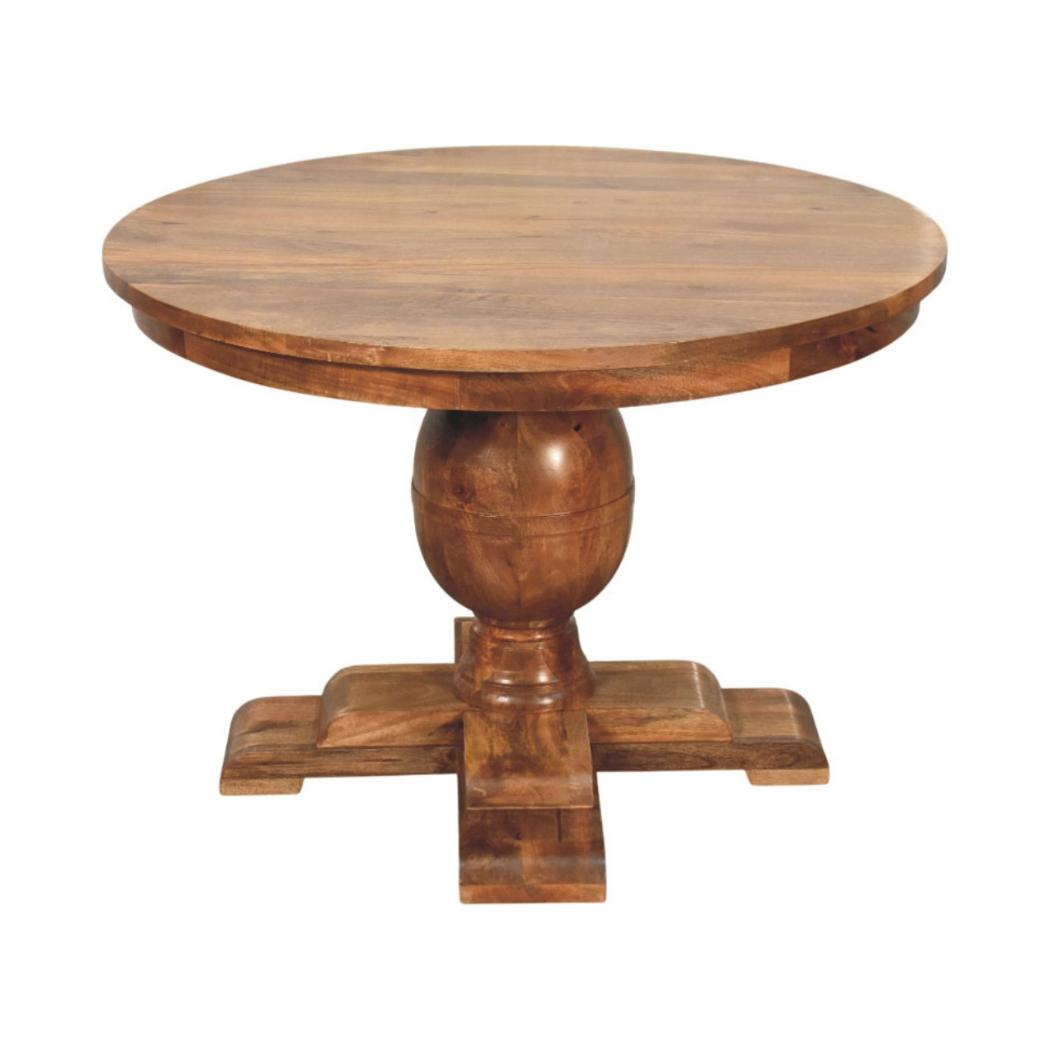 Wentworth Round Dining Table | Solid Mango Wood | Fluted Pedestal Base | Timeless Dining Table