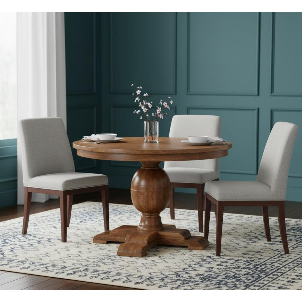 Wentworth Round Dining Table | Solid Mango Wood | Fluted Pedestal Base | Timeless Dining Table