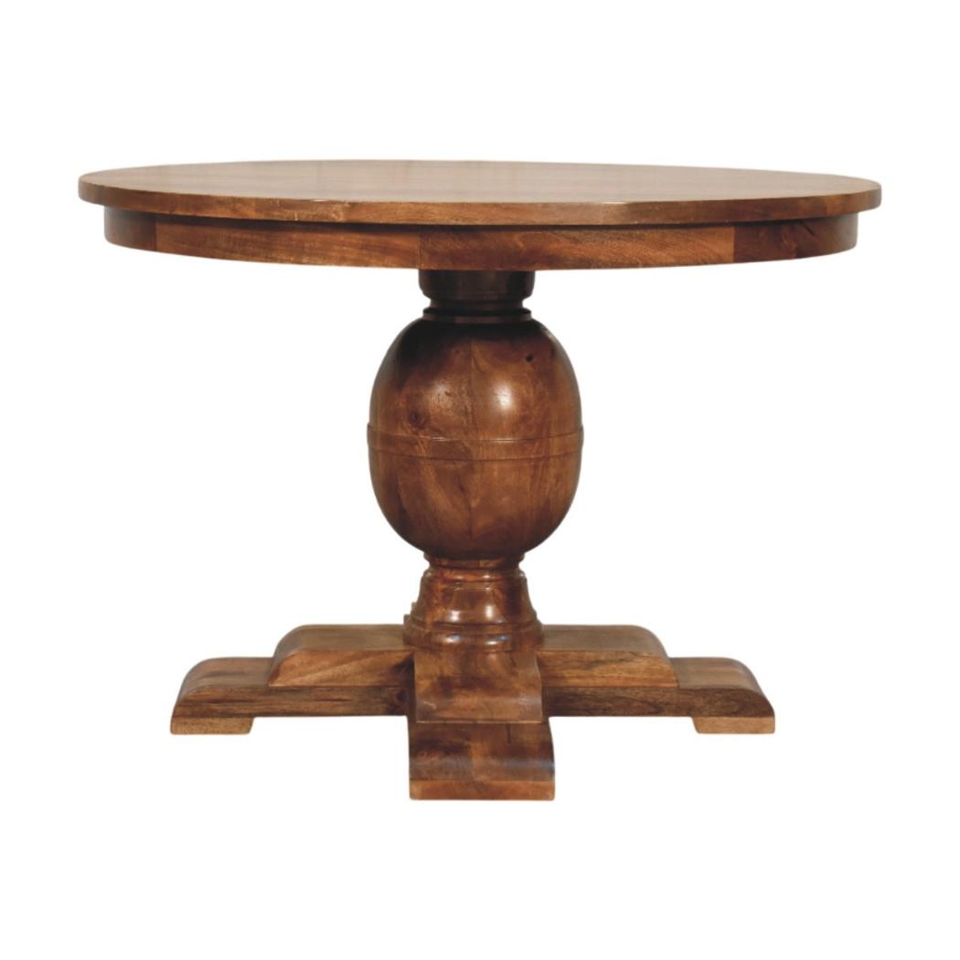 Wentworth Round Dining Table | Solid Mango Wood | Fluted Pedestal Base | Timeless Dining Table