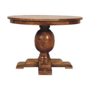Wentworth Round Dining Table | Solid Mango Wood | Fluted Pedestal Base | Timeless Dining Table