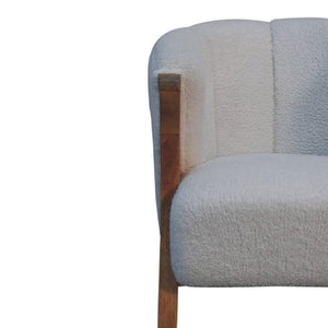 White Bouclé Accent Chair | Solid Mango Wood Legs | Oak-Ish Finish | Minimalist Seating