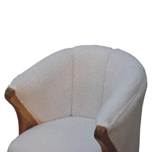 White Bouclé Accent Chair | Solid Mango Wood Legs | Oak-Ish Finish | Minimalist Seating