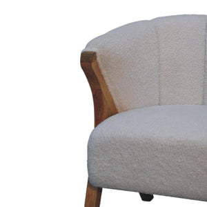 White Bouclé Accent Chair | Solid Mango Wood Legs | Oak-Ish Finish | Minimalist Seating