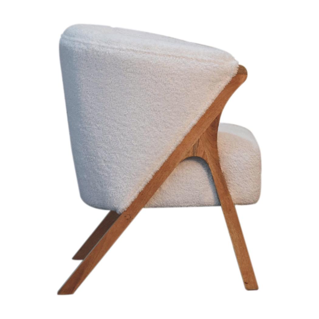 White Bouclé Accent Chair | Solid Mango Wood Legs | Oak-Ish Finish | Minimalist Seating