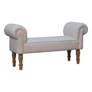White Bouclé Bedroom Bench | Upholstered End-of-Bed Seat | Soft Contemporary Style
