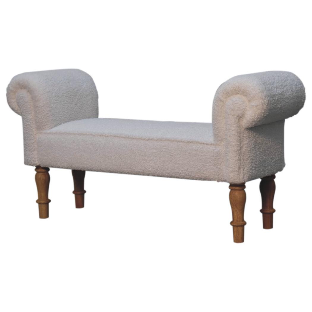 White Bouclé Bedroom Bench | Upholstered End-of-Bed Seat | Soft Contemporary Style