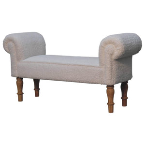 White Bouclé Bedroom Bench | Upholstered End-of-Bed Seat | Soft Contemporary Style