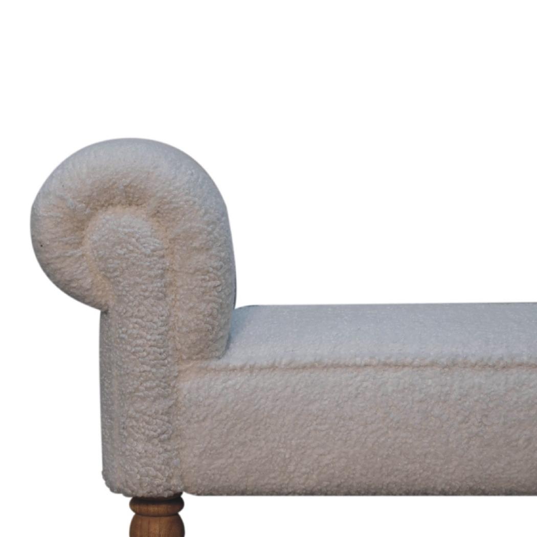 White Bouclé Bedroom Bench | Upholstered End-of-Bed Seat | Soft Contemporary Style