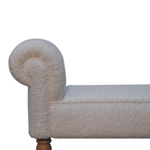 White Bouclé Bedroom Bench | Upholstered End-of-Bed Seat | Soft Contemporary Style