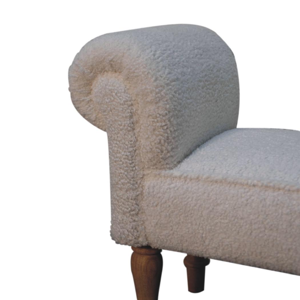 White Bouclé Bedroom Bench | Upholstered End-of-Bed Seat | Soft Contemporary Style