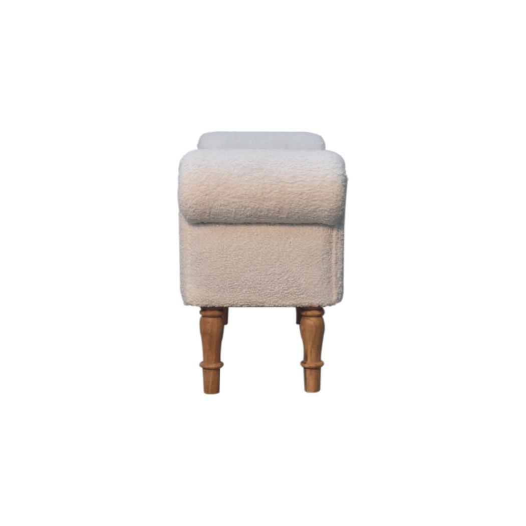 White Bouclé Bedroom Bench | Upholstered End-of-Bed Seat | Soft Contemporary Style