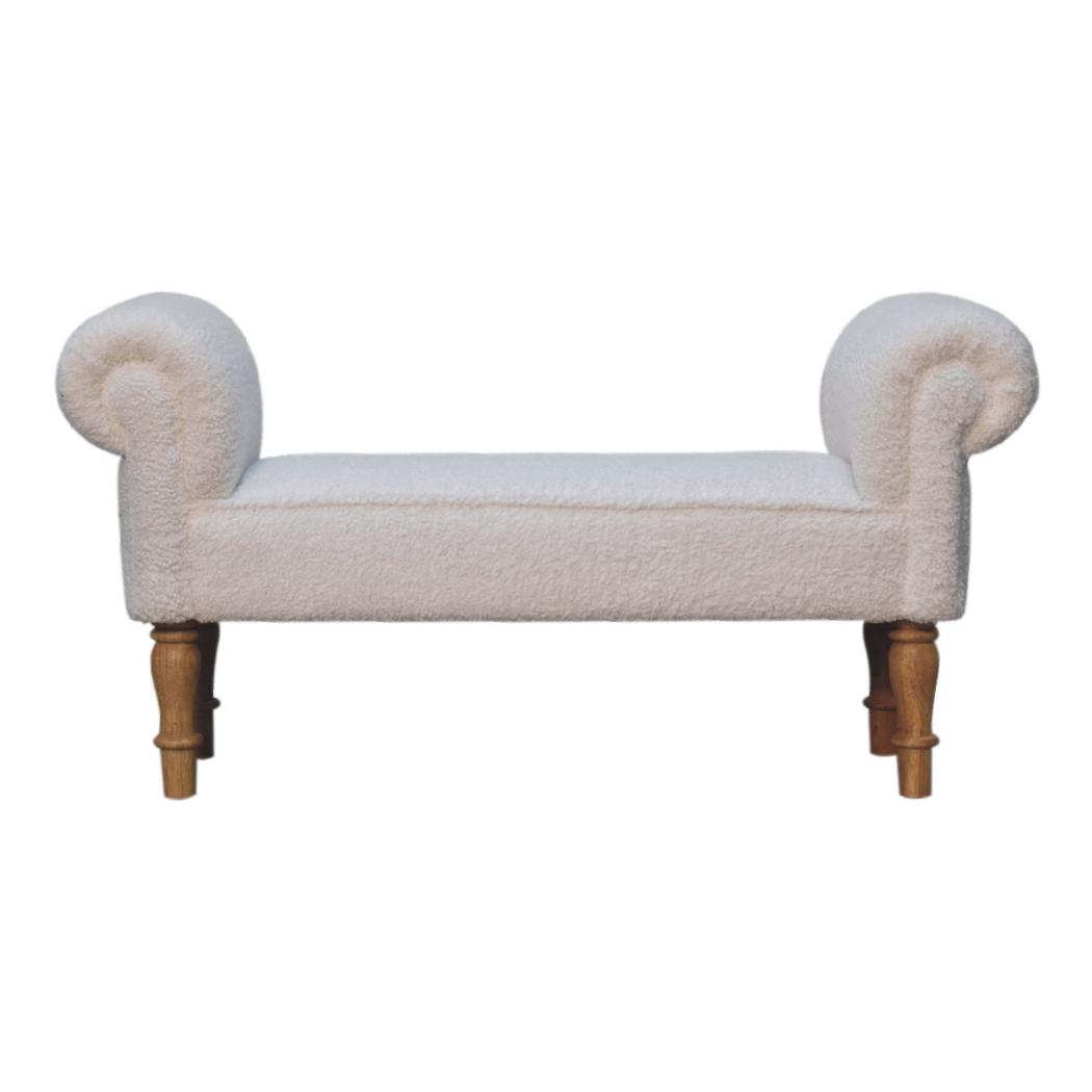 White Bouclé Bedroom Bench | Upholstered End-of-Bed Seat | Soft Contemporary Style