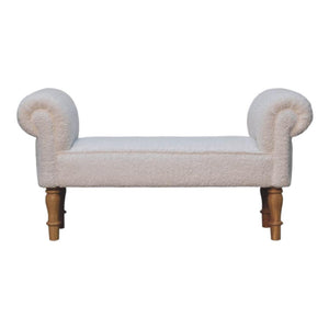 White Bouclé Bedroom Bench | Upholstered End-of-Bed Seat | Soft Contemporary Style