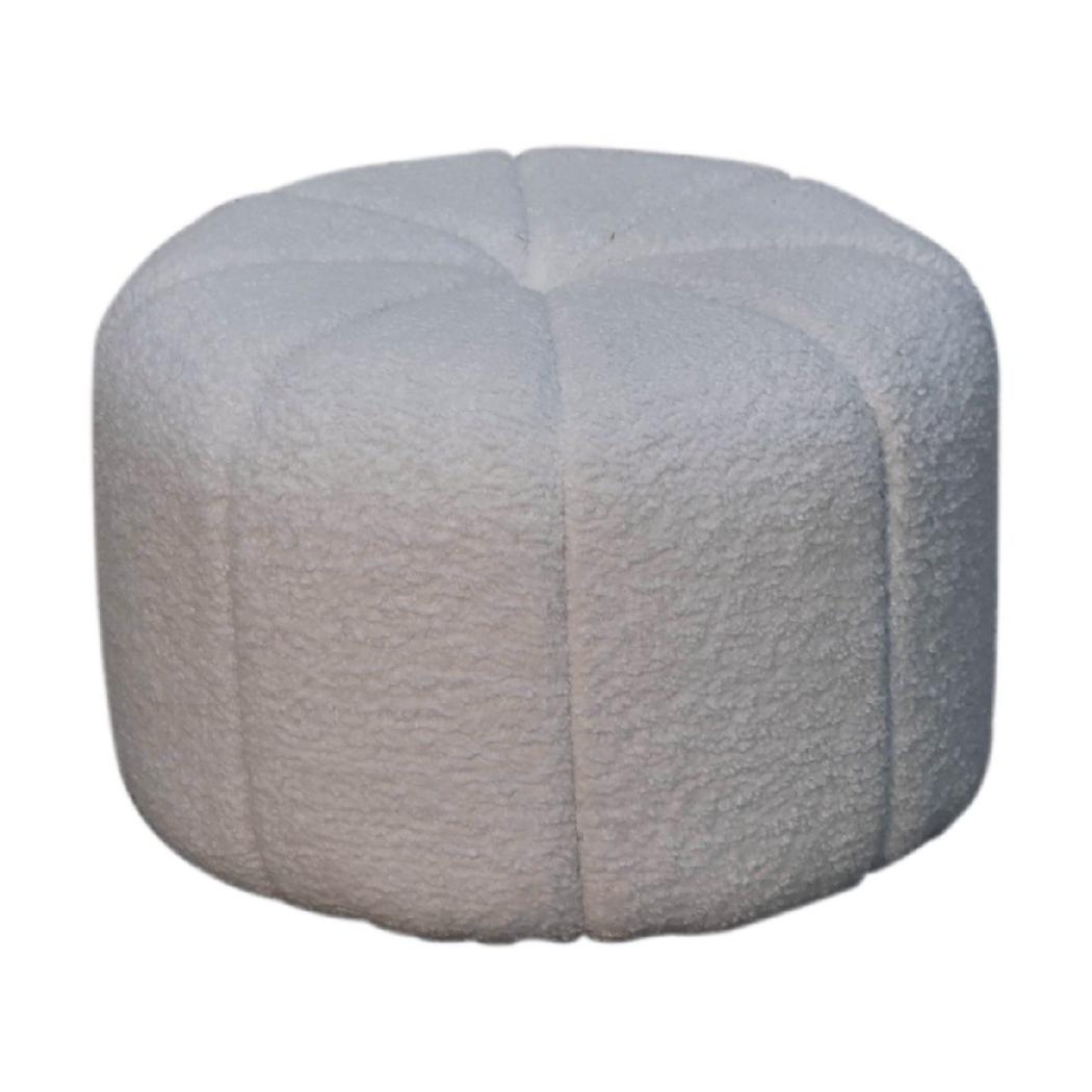 White Bouclé Circus Footstool | Round Upholstered Stool | Playful Accent Seat
