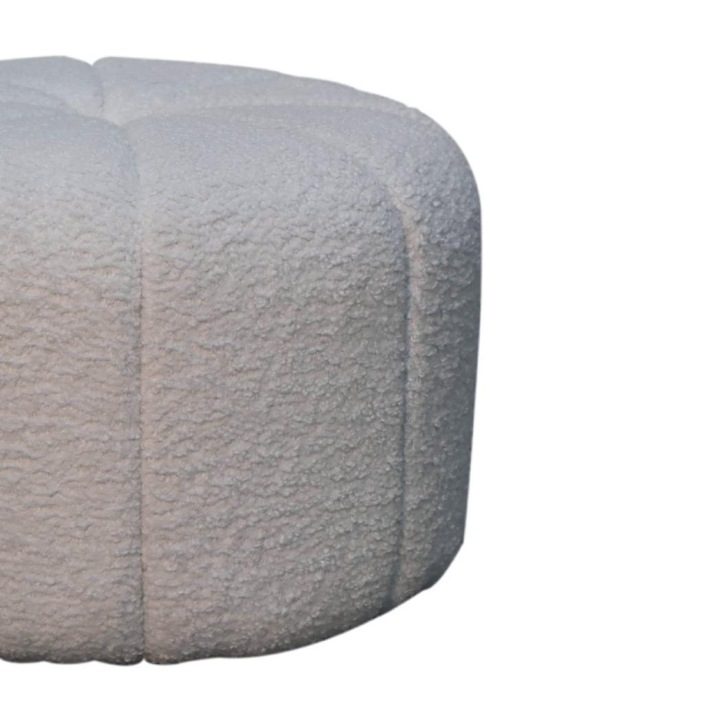 White Bouclé Circus Footstool | Round Upholstered Stool | Playful Accent Seat