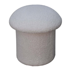 White Bouclé Mushroom Footstool | Rounded Upholstered Stool | Sculptural Accent