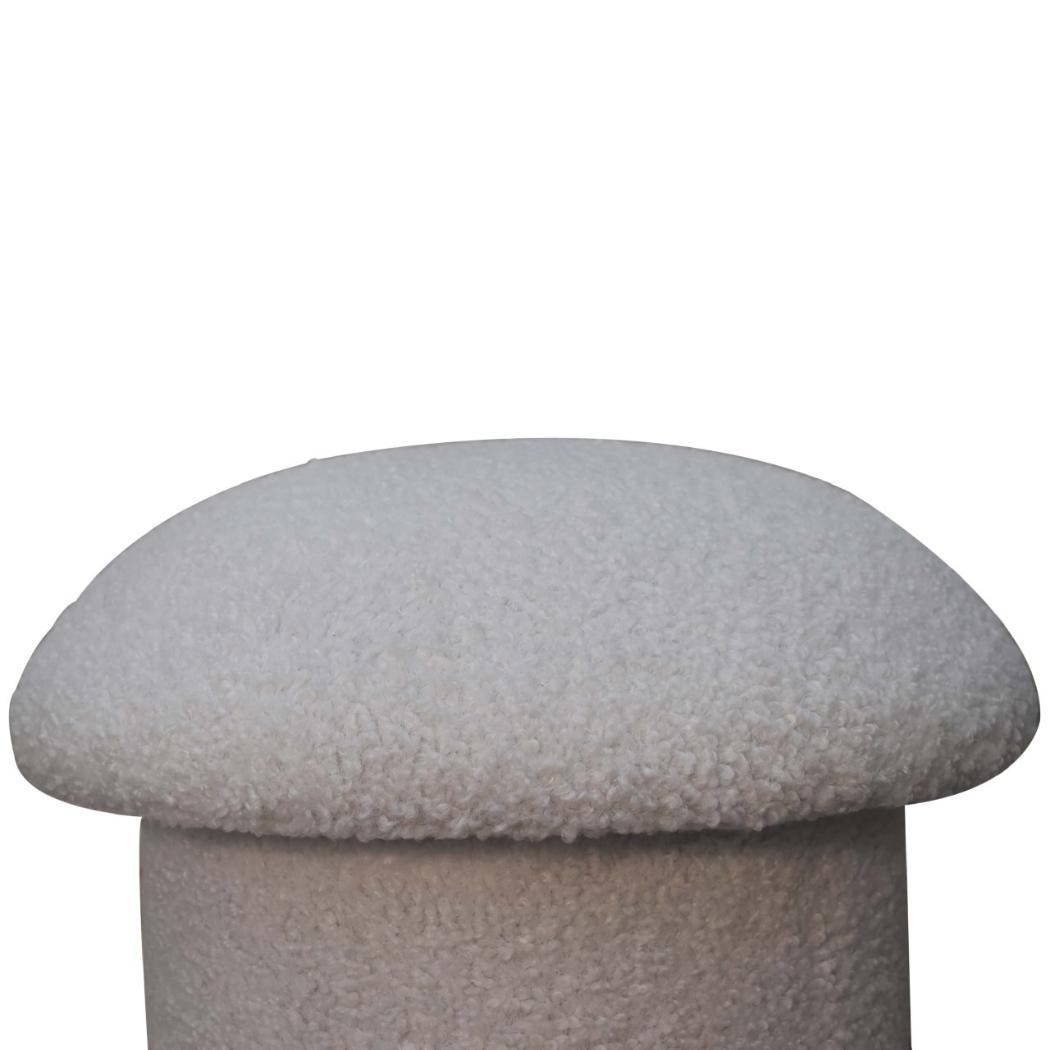 White Bouclé Mushroom Footstool | Rounded Upholstered Stool | Sculptural Accent