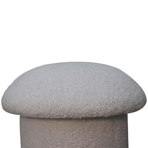 White Bouclé Mushroom Footstool | Rounded Upholstered Stool | Sculptural Accent