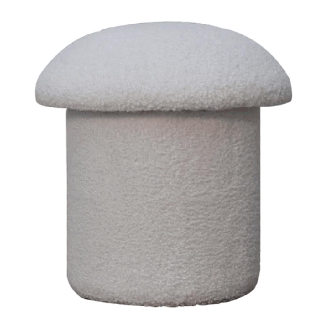 White Bouclé Mushroom Footstool | Rounded Upholstered Stool | Sculptural Accent