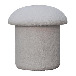 White Bouclé Mushroom Footstool | Rounded Upholstered Stool | Sculptural Accent