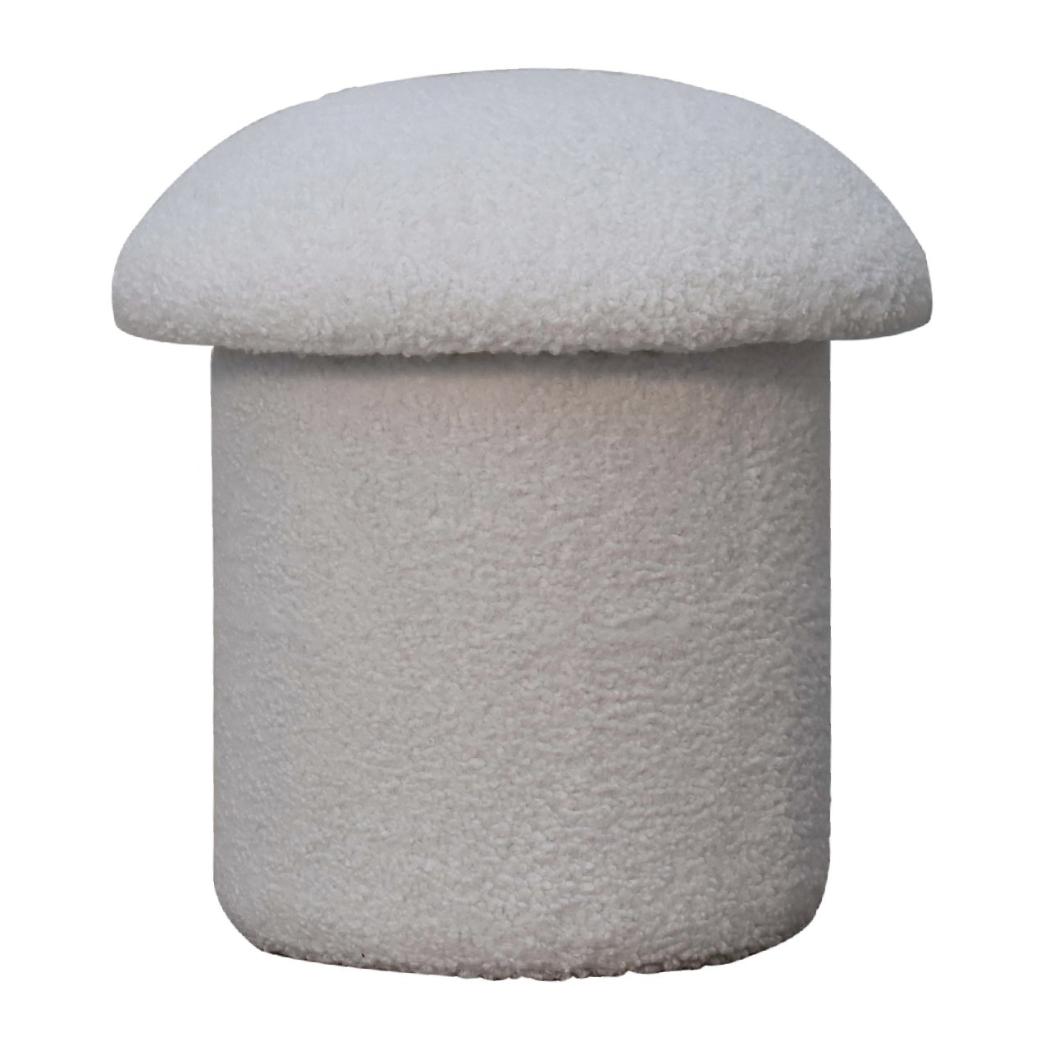 White Bouclé Mushroom Footstool | Rounded Upholstered Stool | Sculptural Accent
