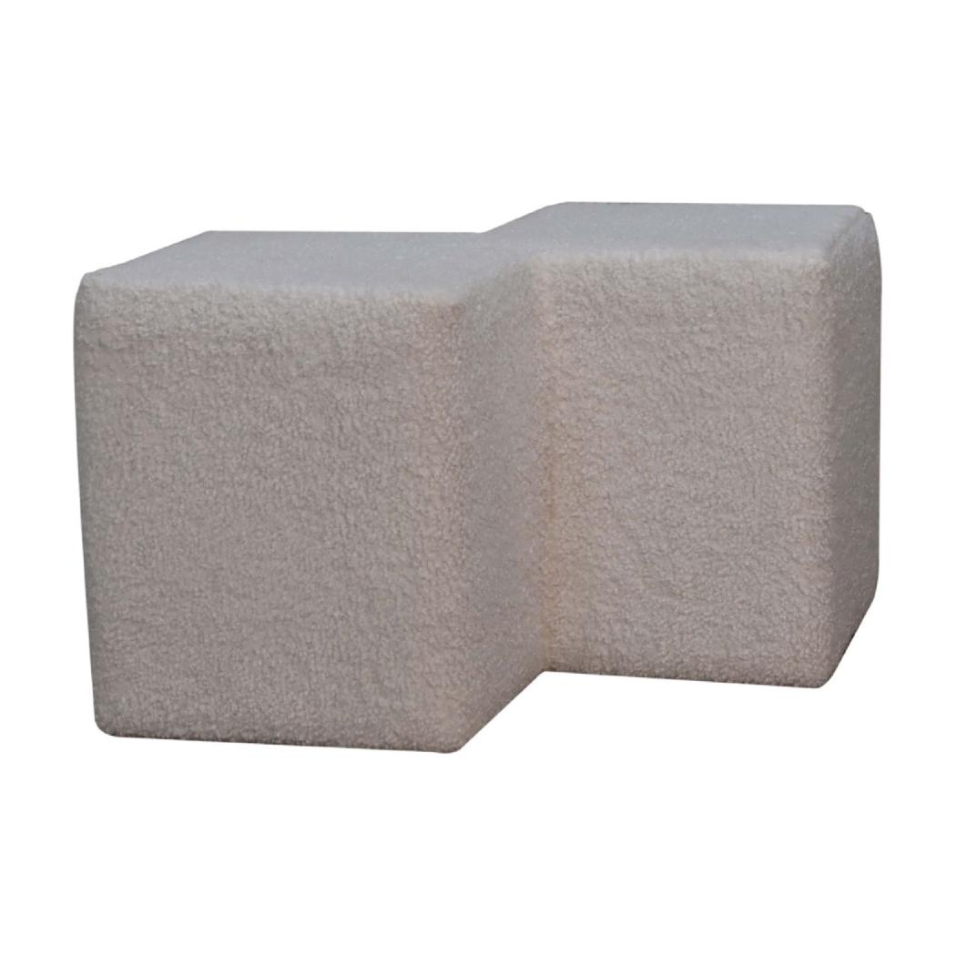 White Bouclé Twin Footstool | Upholstered Accent Stool | Contemporary Soft Seating
