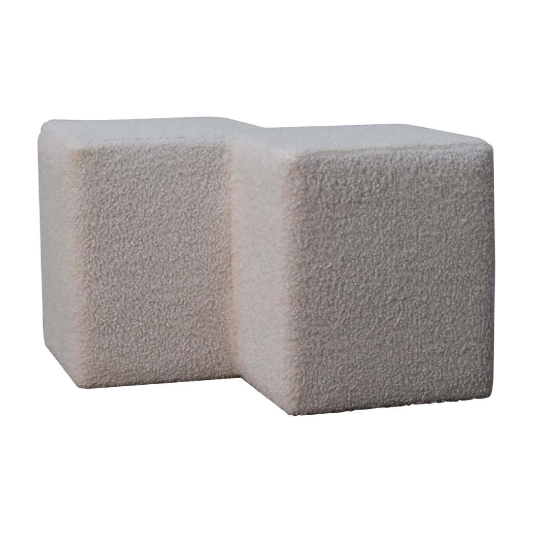 White Bouclé Twin Footstool | Upholstered Accent Stool | Contemporary Soft Seating
