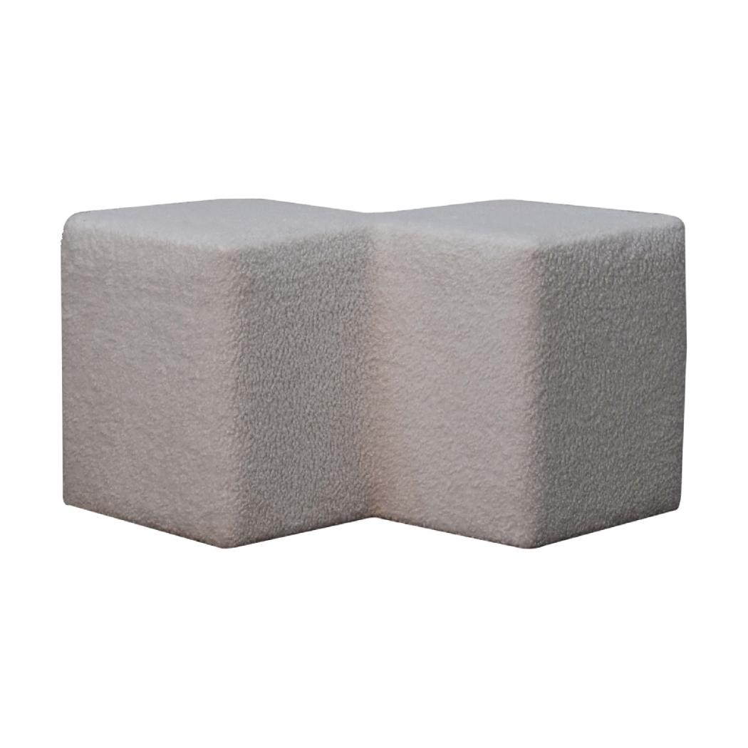 White Bouclé Twin Footstool | Upholstered Accent Stool | Contemporary Soft Seating