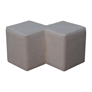 White Bouclé Twin Footstool | Upholstered Accent Stool | Contemporary Soft Seating