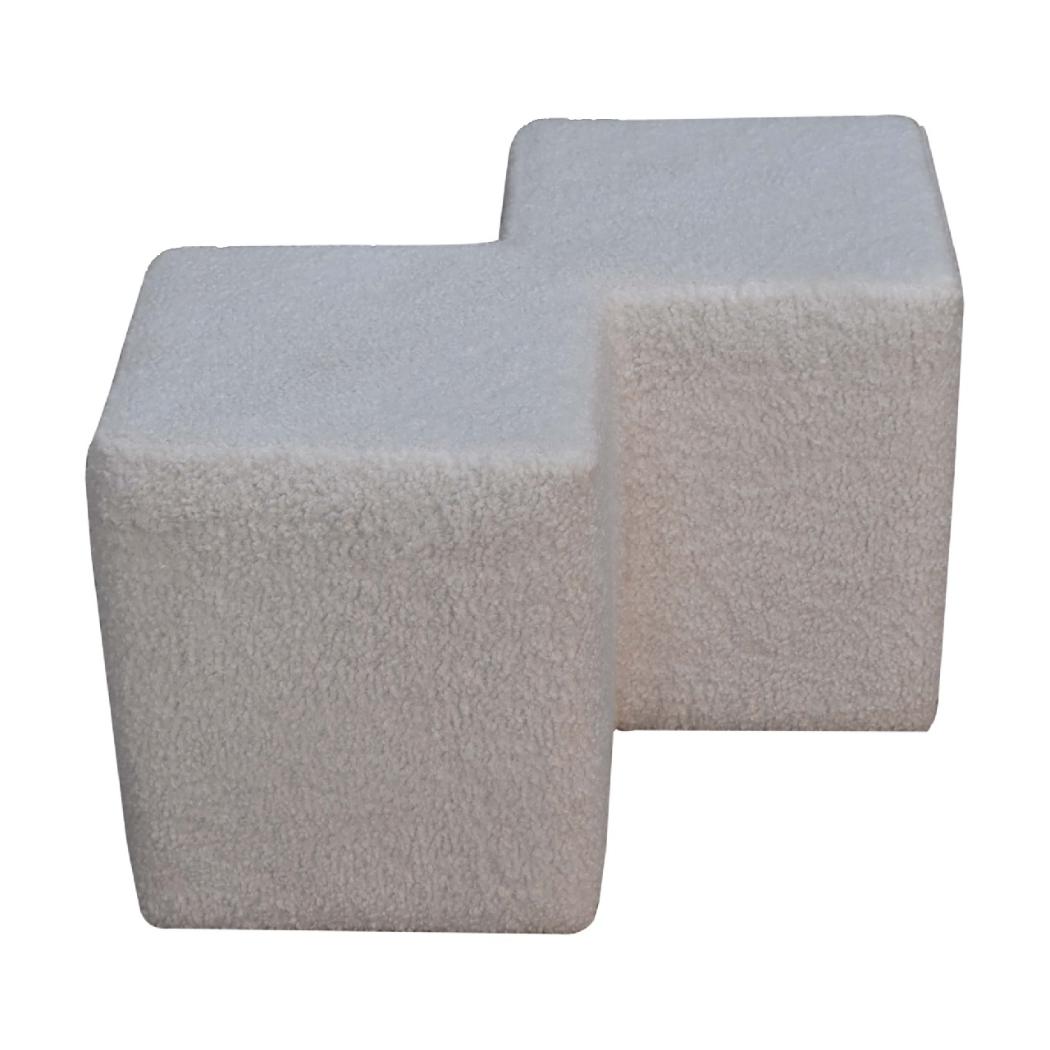 White Bouclé Twin Footstool | Upholstered Accent Stool | Contemporary Soft Seating