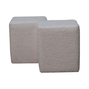 White Bouclé Twin Footstool | Upholstered Accent Stool | Contemporary Soft Seating
