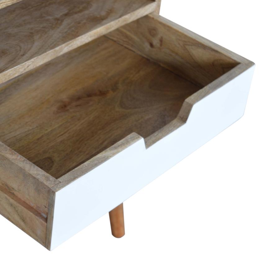 White Drawer Mango Wood Bedside Table | Open Shelf | Nordic Legs
