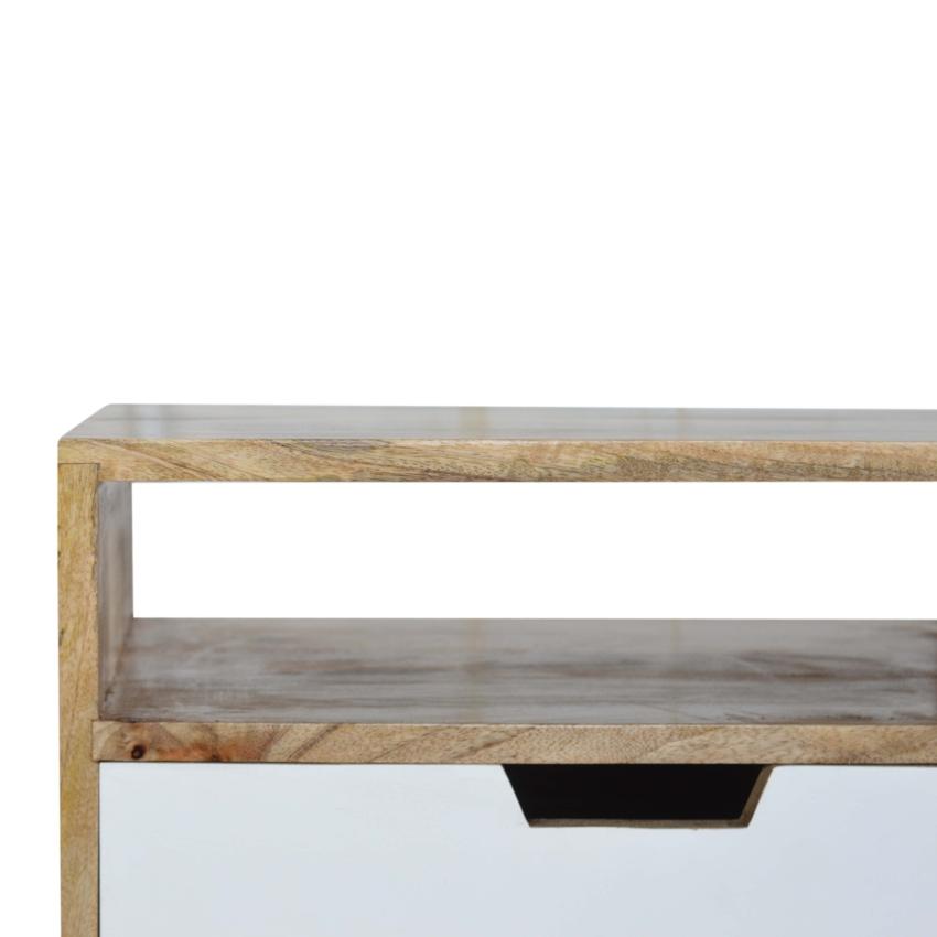 White Drawer Mango Wood Bedside Table | Open Shelf | Nordic Legs