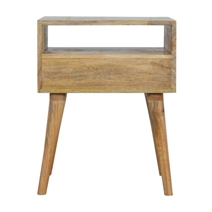 White Drawer Mango Wood Bedside Table | Open Shelf | Nordic Legs