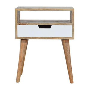 White Drawer Mango Wood Bedside Table | Open Shelf | Nordic Legs