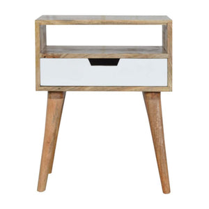 White Drawer Mango Wood Bedside Table | Open Shelf | Nordic Legs