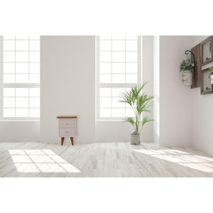 White Hand-Painted Bedside Table | Solid Mango Wood | Oak Top | 2 Drawers