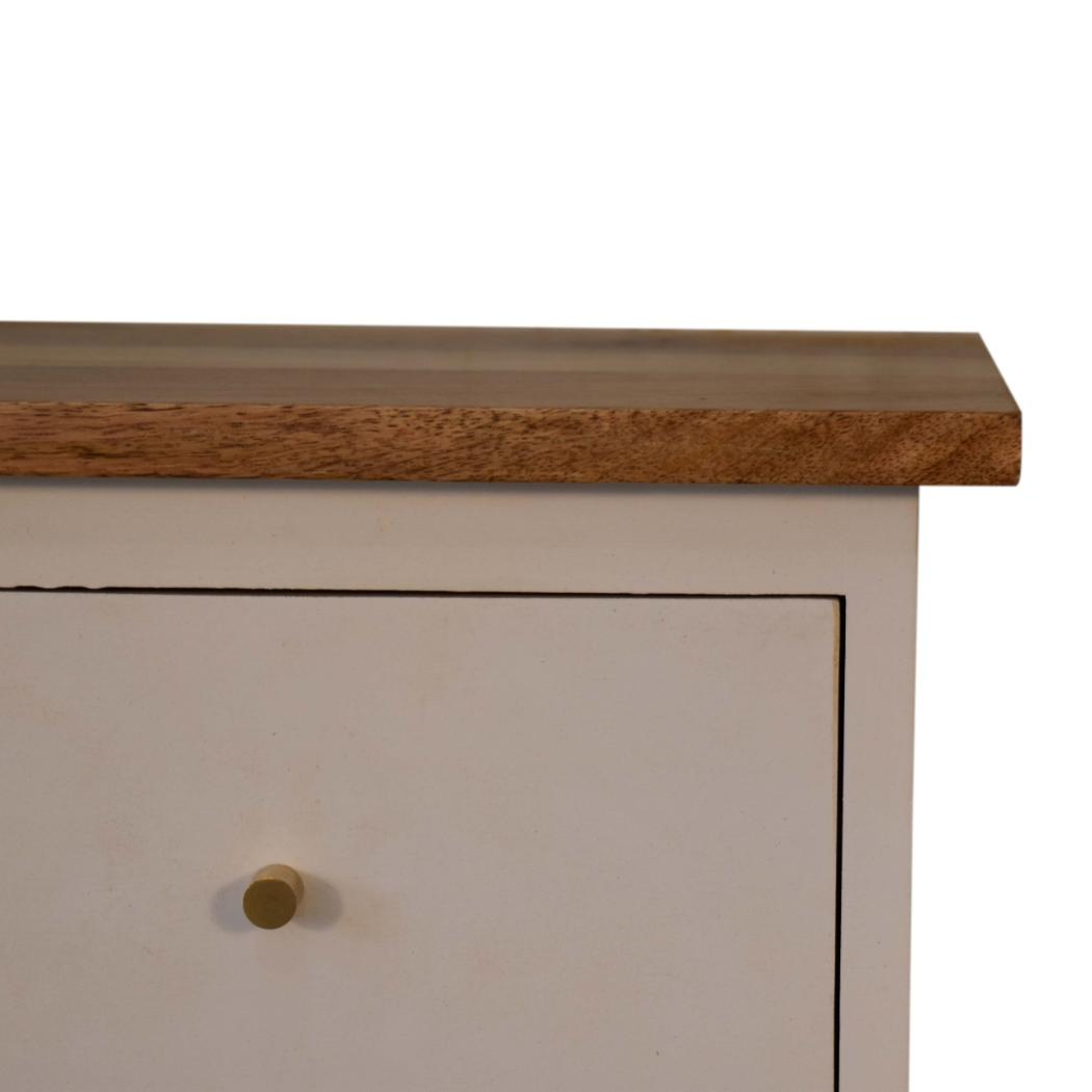 White Hand-Painted Bedside Table | Solid Mango Wood | Oak Top | 2 Drawers