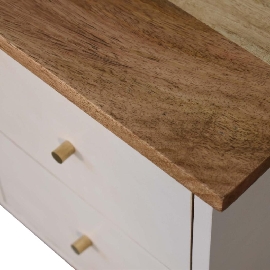 White Hand-Painted Bedside Table | Solid Mango Wood | Oak Top | 2 Drawers