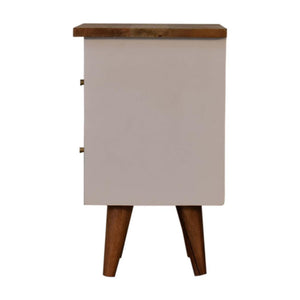 White Hand-Painted Bedside Table | Solid Mango Wood | Oak Top | 2 Drawers