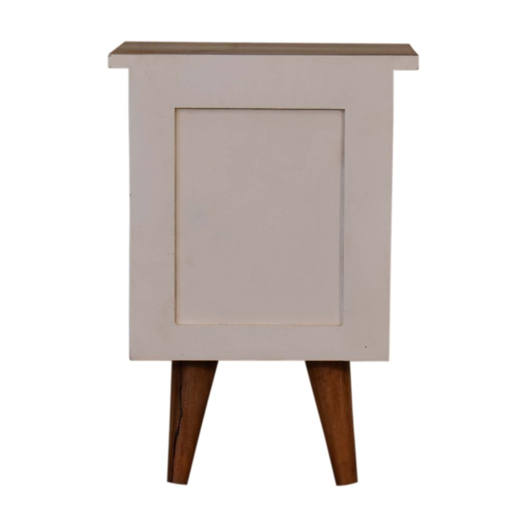White Hand-Painted Bedside Table | Solid Mango Wood | Oak Top | 2 Drawers