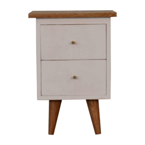 White Hand-Painted Bedside Table | Solid Mango Wood | Oak Top | 2 Drawers