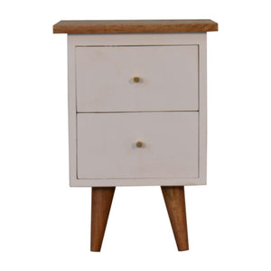 White Hand-Painted Bedside Table | Solid Mango Wood | Oak Top | 2 Drawers